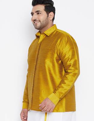 Men's mustard silk blend ethnic shirt 2