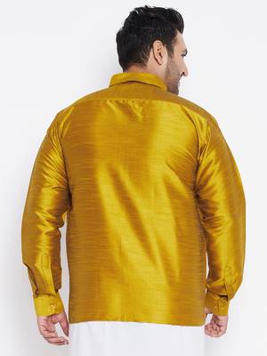 Men's mustard silk blend ethnic shirt 3