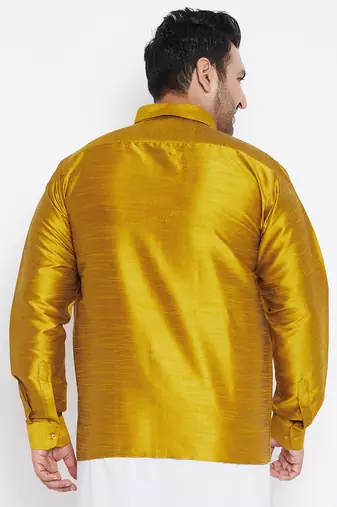 Men's mustard silk blend ethnic shirt