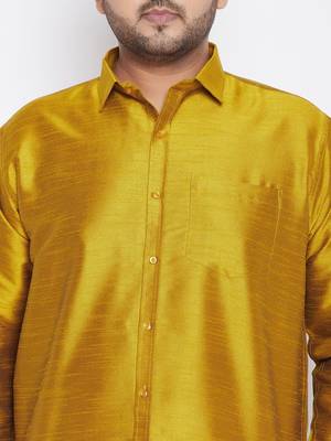 Men's mustard silk blend ethnic shirt 4