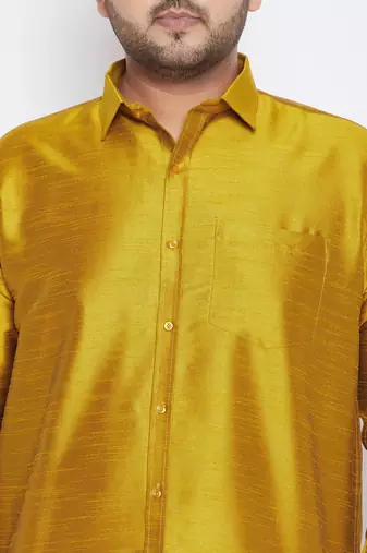 Men's mustard silk blend ethnic shirt