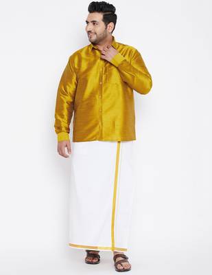 Men's mustard silk blend ethnic shirt 5