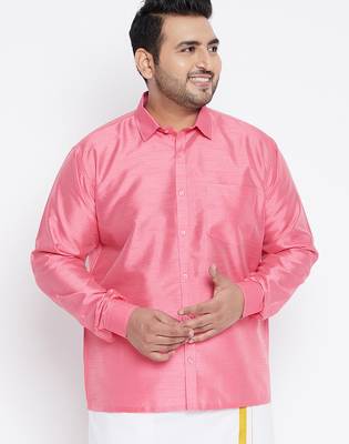 Men's pink silk blend ethnic shirt 1