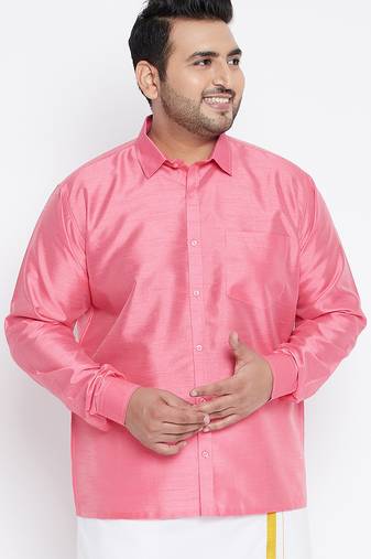Men's pink silk blend ethnic shirt