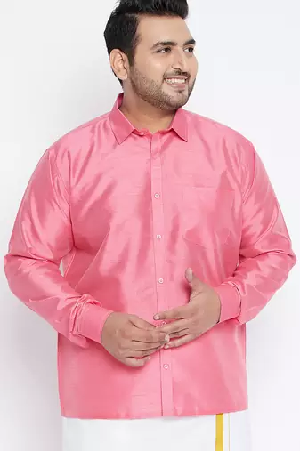 Men's pink silk blend ethnic shirt