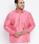 Men's pink silk blend ethnic shirt