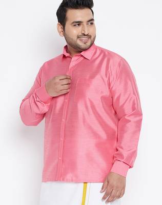 Men's pink silk blend ethnic shirt 2