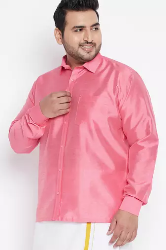 Men's pink silk blend ethnic shirt