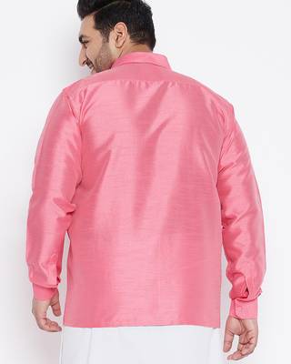 Men's pink silk blend ethnic shirt 3