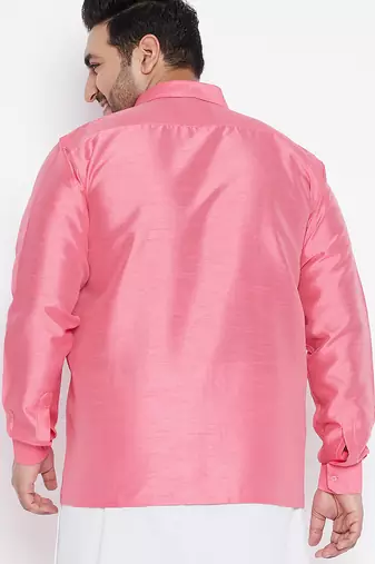 Men's pink silk blend ethnic shirt