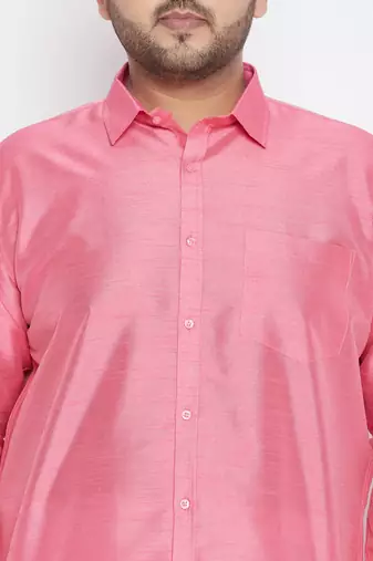 Men's pink silk blend ethnic shirt