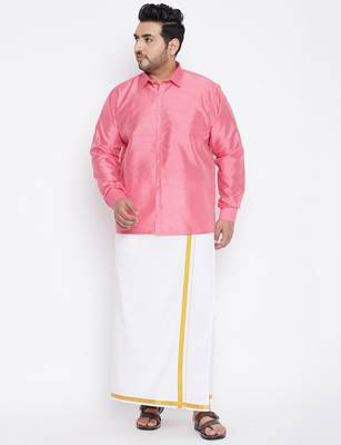 Men's pink silk blend ethnic shirt 5