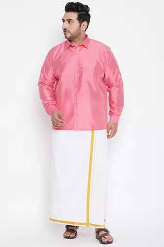 Men's pink silk blend ethnic shirt