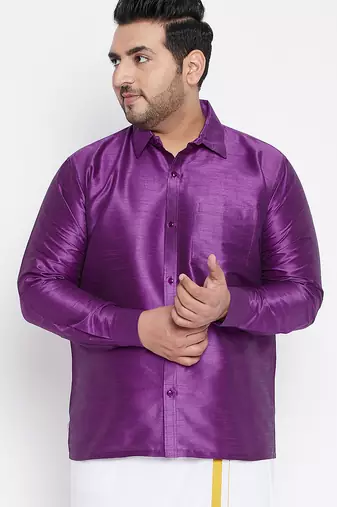 Men's purple silk blend ethnic shirt