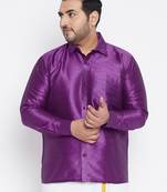 Men's purple silk blend ethnic shirt