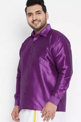 Men's purple silk blend ethnic shirt