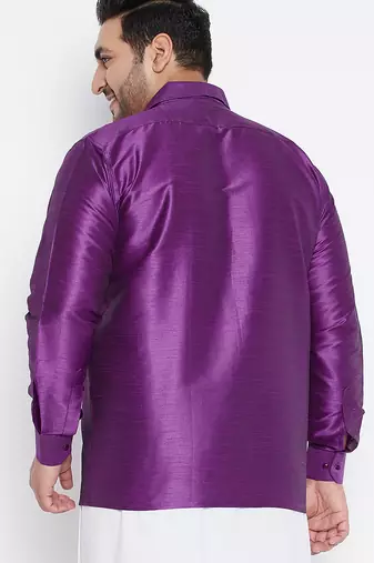 Men's purple silk blend ethnic shirt