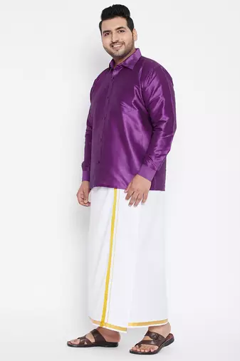 Men's purple silk blend ethnic shirt