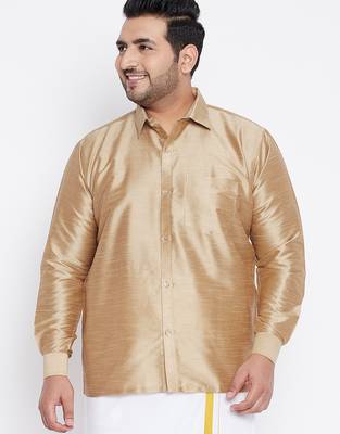 Men's rose gold silk blend ethnic shirt 1