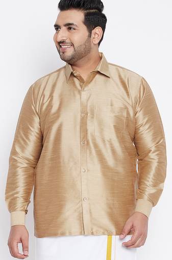 Men's rose gold silk blend ethnic shirt