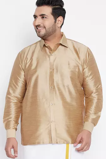 Men's rose gold silk blend ethnic shirt