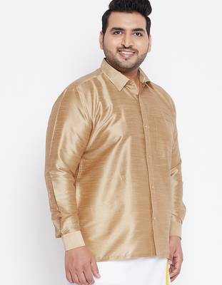 Men's rose gold silk blend ethnic shirt 2