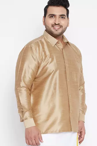 Men's rose gold silk blend ethnic shirt