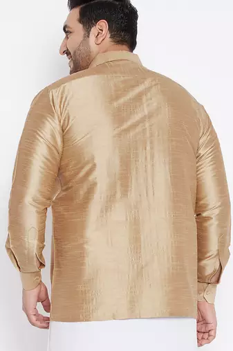 Men's rose gold silk blend ethnic shirt