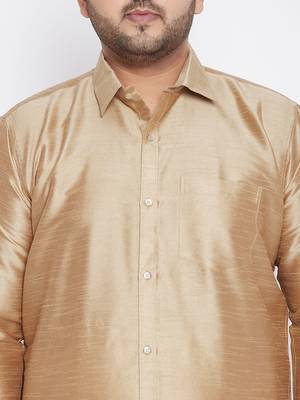 Men's rose gold silk blend ethnic shirt 4