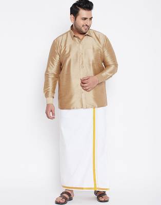 Men's rose gold silk blend ethnic shirt 5