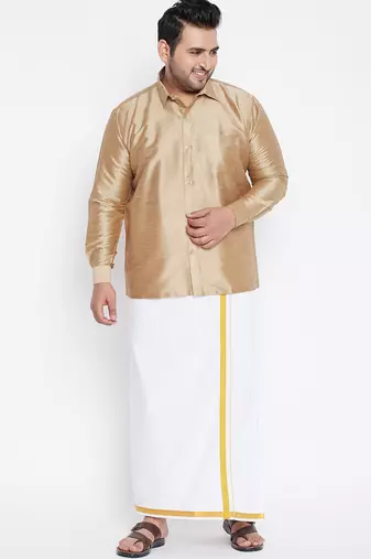 Men's rose gold silk blend ethnic shirt