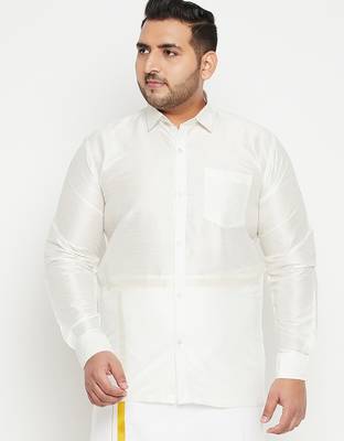 Men's white silk blend ethnic shirt 1