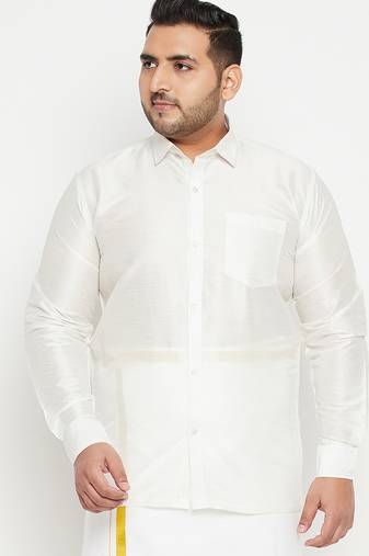 Men's white silk blend ethnic shirt