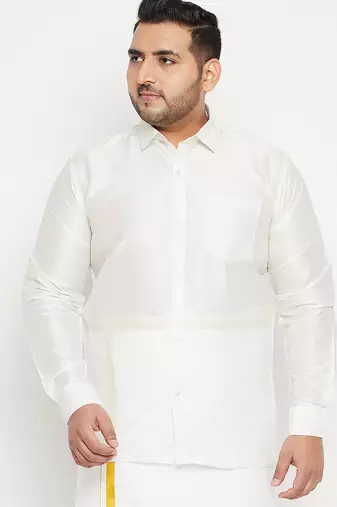 Men's white silk blend ethnic shirt