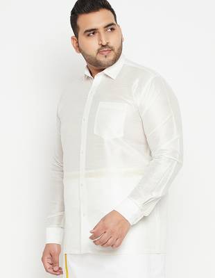 Men's white silk blend ethnic shirt 2