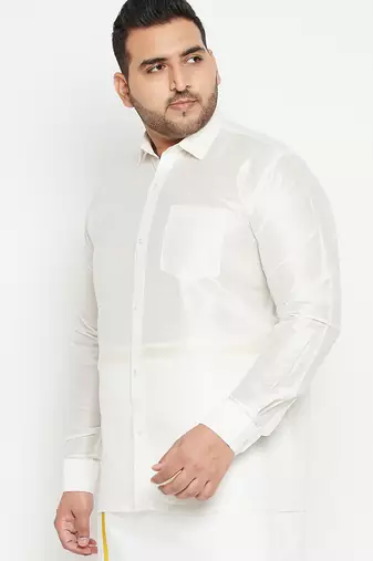 Men's white silk blend ethnic shirt
