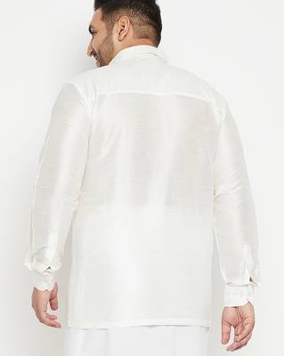 Men's white silk blend ethnic shirt 3