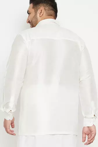Men's white silk blend ethnic shirt