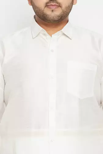 Men's white silk blend ethnic shirt