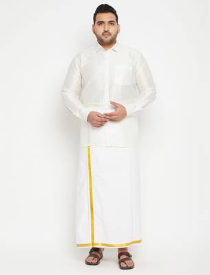 Men's white silk blend ethnic shirt 5