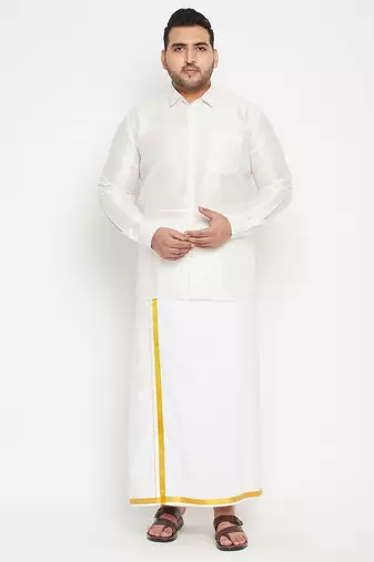 Men's white silk blend ethnic shirt