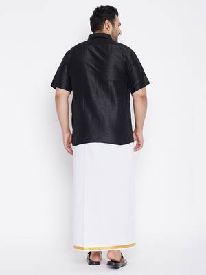 Men's black and white silk blend shirt and mundu set 3