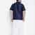 Men's navy blue and white silk blend shirt and mundu set