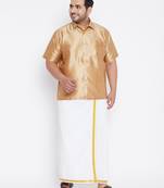 Men's rose gold and white silk blend shirt and mundu set