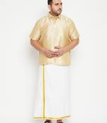 Men's gold and white silk blend shirt and mundu set