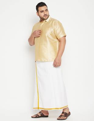 Men's gold and white silk blend shirt and mundu set 2