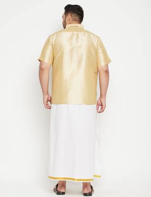 Men's gold and white silk blend shirt and mundu set 3