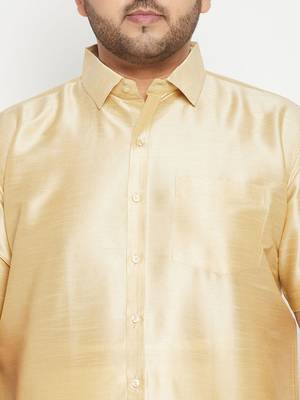 Men's gold and white silk blend shirt and mundu set 4
