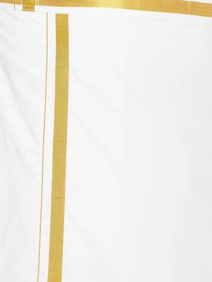 Men's gold and white silk blend shirt and mundu set 5