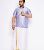 Men's lavander and white silk blend shirt and mundu